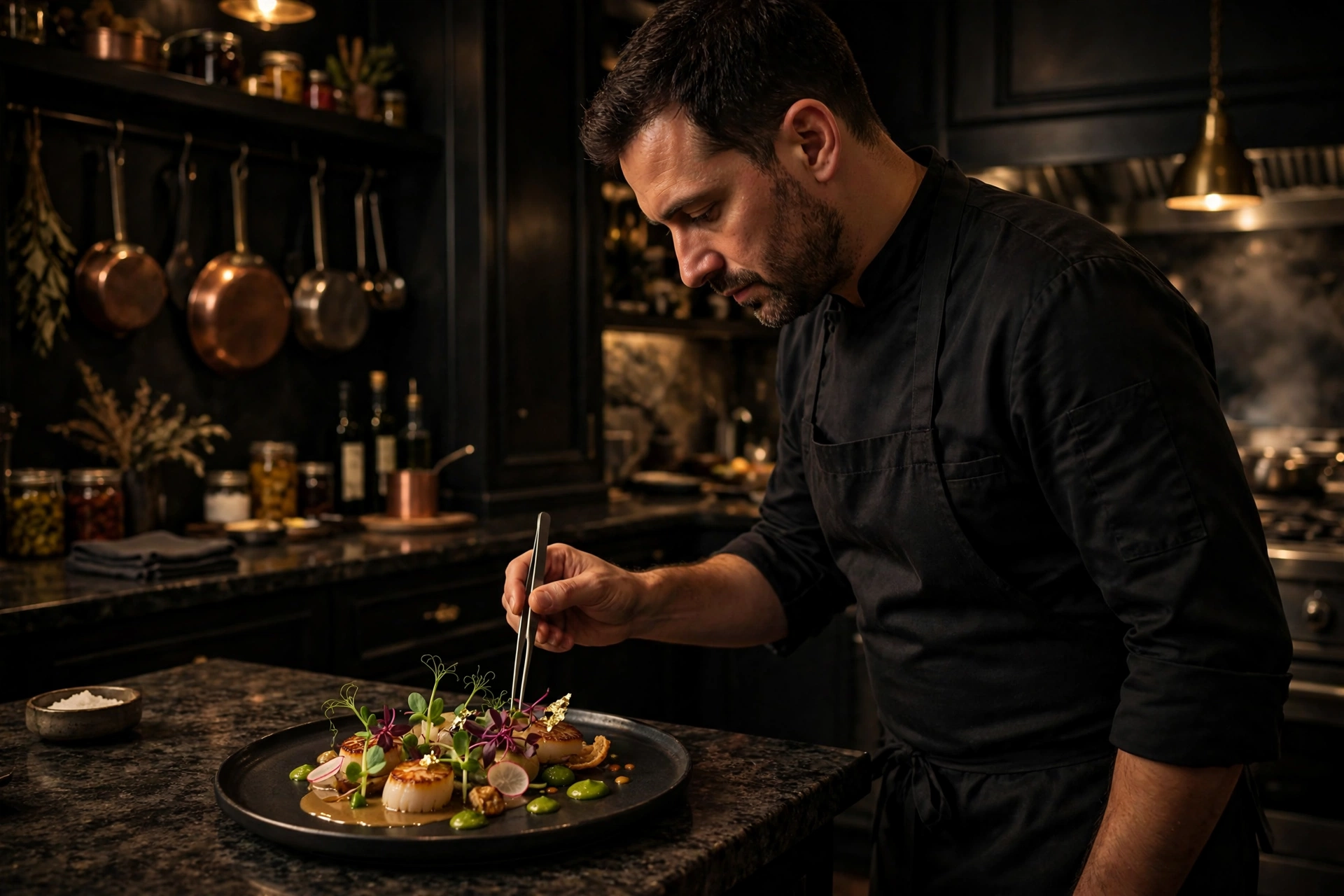 Chef plating a gourmet dish